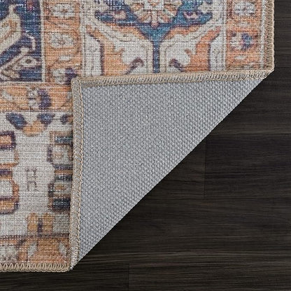 Bloom Rugs Washable 9' x 12' Rug - Orange/Blue/Beige Traditional Area Rug for Living Room, Bedroom, Dining Room, and Kitchen - Exact Size: 9' x 12'