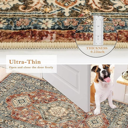 Lahome Oriental Washable Runner Rug Non Slip, 2x7 Rug Runners for Hallways Kitchen, Ultra-Thin Hallway Rugs for Laundry Room Bathroom Bedroom, Brick Red
