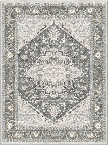 OPPODREAM Thin Area Rugs 9x12 Living Room, Washable Rugs 9x12 with Non Slip Backing, Faux Cashmere Low-Pile 9 x 12 Carpet, Greenish Grey