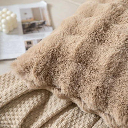 Pack of 2 Thick Plush Throw Pillow Covers Fluffy Wave Faux Fur Decorative Cushion Covers Soft Wool Pillowcase for Sofa Couch Livingroom 26x26 Inch Camel