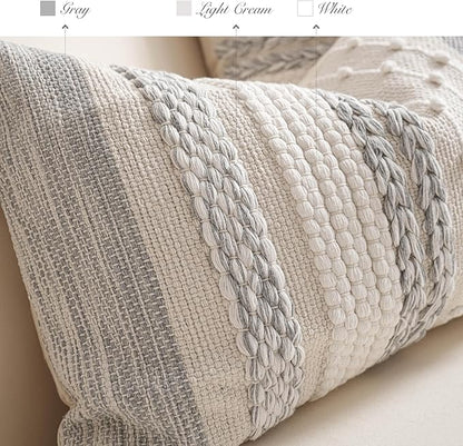 BlissBlush Gray Boho Decorative Throw Pillow Cover 22x22 Square Farmhouse Accent Cushion for Couch Sofa Livingroom Bedroom Pillowcase Modern Home Décor (Pack of 1)