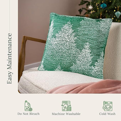 SanVia Moss & Snow Premium Cotton Throw Pillow Covers, 20 x 20 Inches, Green Handwoven Couch Pillow Covers, Luxury Holiday Theme Home Décor Cushion Cover, Insert Not Included