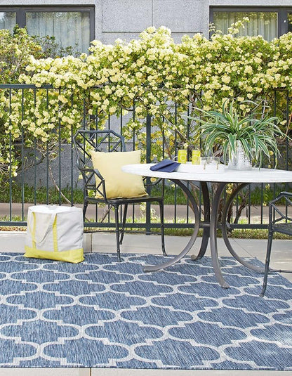 Unique Loom Outdoor Trellis Collection Area Rug - Trellis (Square 13' 0" x 13' 0", Navy Blue/ Ivory)