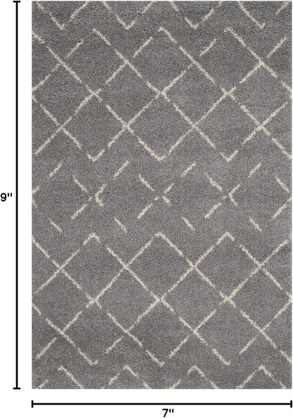 SAFAVIEH Arizona Shag Collection Area Rug - 6'7" x 9'2", Grey & Ivory, Moroccan Design, Non-Shedding & Easy to Clean, Ideal for Living Room, Bedroom, Dining Space (ASG743D)