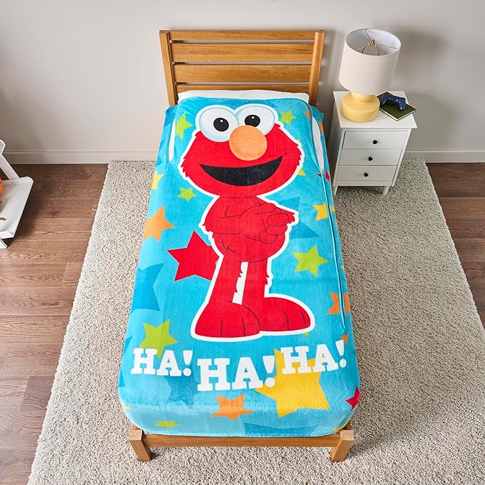 ZippySack Twin Bed Zip-Up Bedding – Super Soft Fleece Fitted Blanket with Side Pocket & Durable Zipper – Easy Bed-Making for Kids (Sesame Street Elmo)