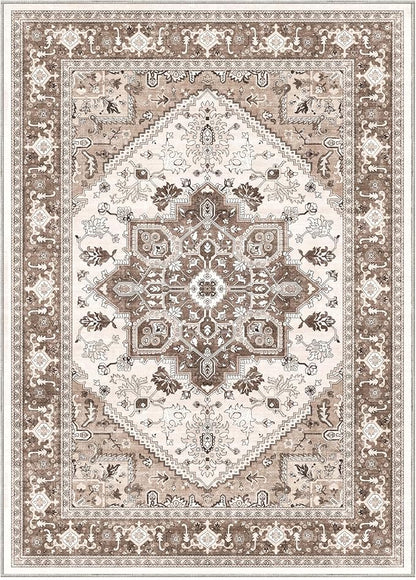 OPPODREAM Thin Area Rugs 9x12 Living Room, Washable Rugs 9x12 with Non Slip Backing, Faux Cashmere Low-Pile 9 x 12 Carpet, Khaki