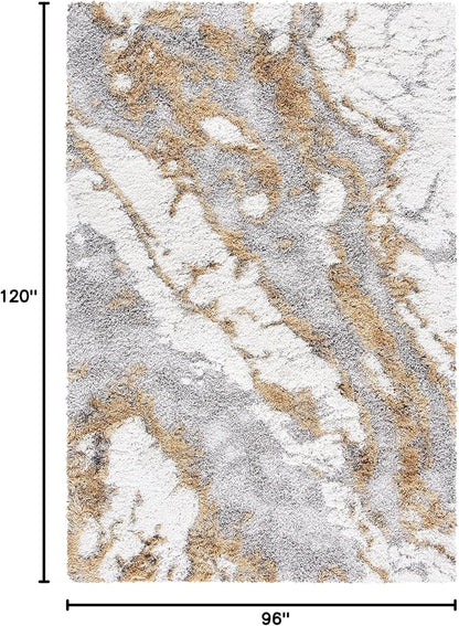 SAFAVIEH Area Rug 8x10 - Horizon Shag Collection - Large - Grey & Gold, Modern Design, Non-Shedding & Easy Cleaning, Ultra Plush Thick Pile, Ideal for Living Room, Bedroom, Dining Space (HZN890D)