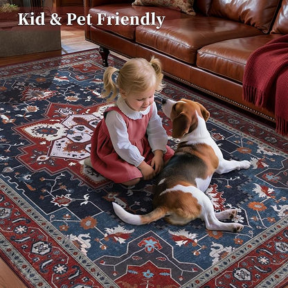 Tangsoo 2x6 Washable Runner Rug for Hallways, Non Slip Vintage Runner Rug, Soft Boho Low Pile Long Rug Runner, Print Distressed Red Carpet Runners for Kitchen Bedroom Entryway Living Room Oriental