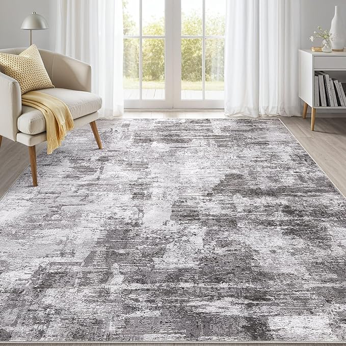 Abstract Living Room Rug 6x9 - Modern Washable Soft Thin Area Rug for Living Room Bedroom Under Dining Table - Neutral Indoor Floor Rug Carpets for Home Office Playroom Nursery - Grey