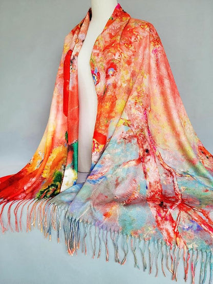 VENVSBEE Reversible Scarf Soft Large Shawl Wrap Blanket Double Sided Art Print Warm Pashmina Stoles Klimt Van Gogh Gifts