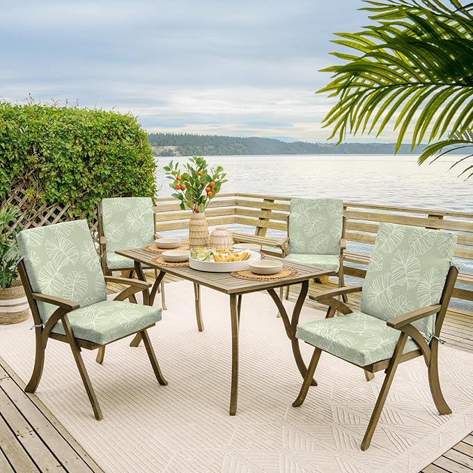 Arden Outdoor Dining Chair Cushion, 20 x 20, Rain-Proof, Fade Resistant, 20 x 20, Coastal Green Leaf