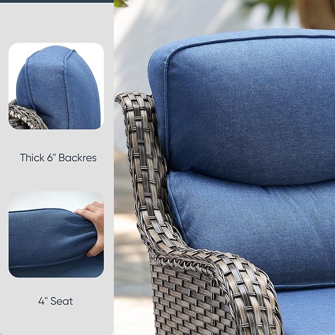 Outdoor Rattan Chair Cushions 2 Packs - Outside High Back Comfortable Thickened Pillow 22x24 with Zipper Cover for Patio Rocking Swivel Chairs Loveseat Sofa – Blue/Crescent