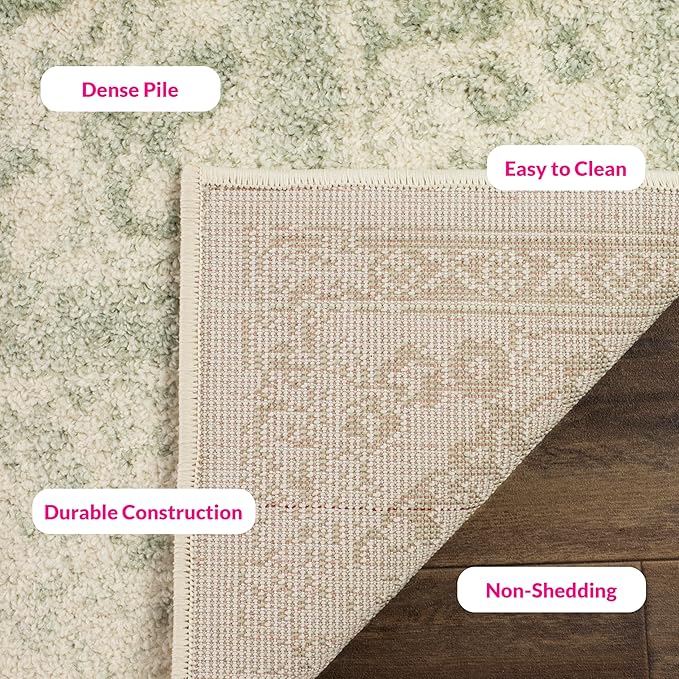 SAFAVIEH Adirondack Collection Area Rug - 8' Square, Ivory & Sage, Distressed Vintage Floral Design, Non-Shedding & Easy to Clean, Ideal for Living Room, Bedroom, Dining Space (ADR109V)