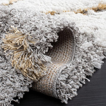SAFAVIEH Horizon Shag Collection Accent Rug - 4' x 6', Grey & Gold, Non-Shedding & Easy Care, 2.6-inch Thick Ideal for High Traffic Areas in Entryway, Living Room, Bedroom (HZN890D)