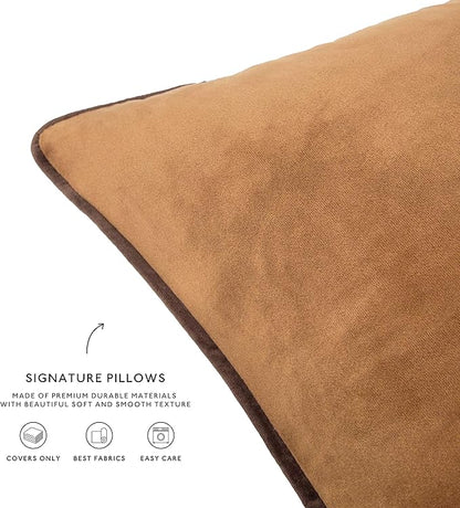 MONDAY MOOSE Decorative Throw Pillow Covers Cushion Cases, Set of 4 Soft Velvet Modern Double-Sided Designs, Mix and Match for Home Decor, Pillow Inserts Not Included (14x14 inch, Brown/Beige)