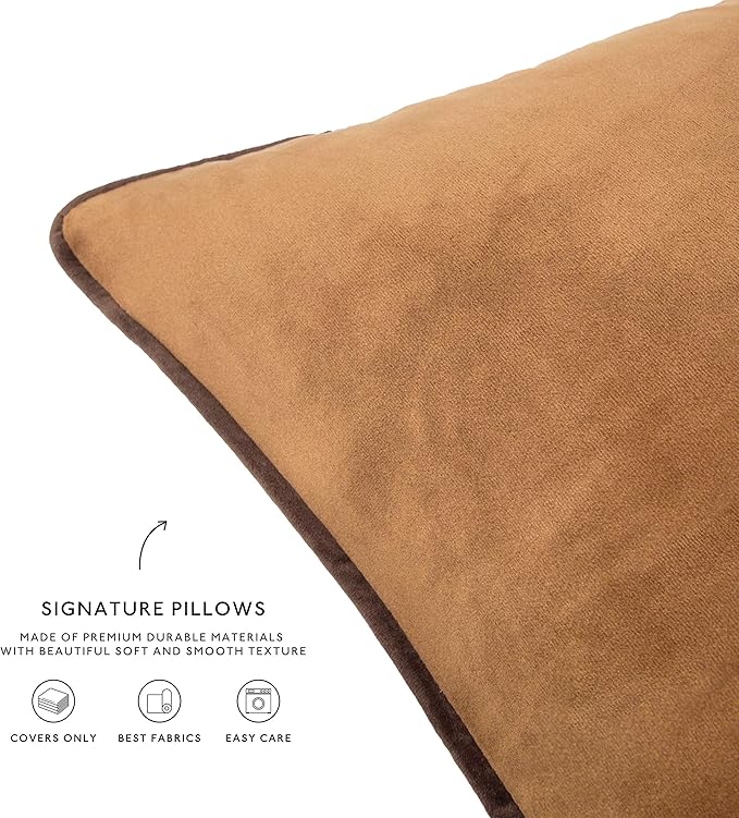 MONDAY MOOSE Decorative Throw Pillow Covers Cushion Cases, Set of 4 Soft Velvet Modern Double-Sided Designs, Mix and Match for Home Decor, Pillow Inserts Not Included (20x20 inch, Brown/Beige)