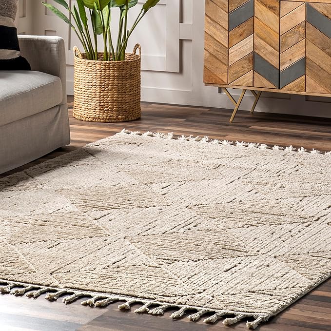 nuLOOM Kerry Beige, 9' x 12', Geometric, Soft and Cozy, High Traffic, Stain Resistant, Easy Clean, Durable Area Rug for Bedroom, Living Room, Dining Space, Den, Foyer, Entryway
