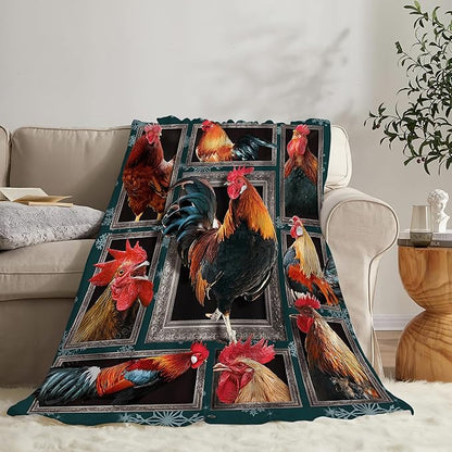 Rooster Throw Blanket - Chicken Farm Animal Gifts and Decor for Girls, Boys, Women, Men, Kids, Adults - Soft Warm Cozy Fleece for Couch, Sofa, Bed 80"x60"