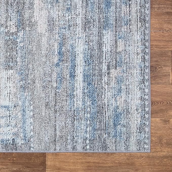 Bloom Rugs Washable Non-Slip 10 ft Runner - Gray/Blue/Blush Modern Abstract Runner for Entryway, Hallway, Bathroom, and Kitchen - Exact Size: 2.5' x 10'