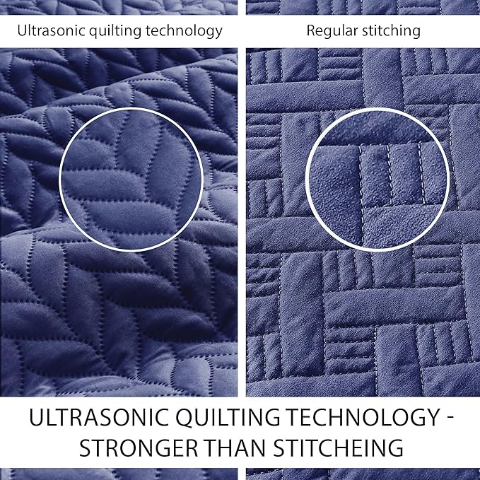 IR Imperial Rooms King Quilt Bedding Set Size (106" x 96") + 2 Pillow Shams (20" x 36"+ 2") - 3 Pcs All Season Lightweight Reversible Microfiber Coverlet Embossed Quilt Bedspread (Navy)