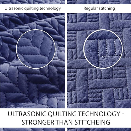 IR Imperial Rooms King Quilt Bedding Set Size (106" x 96") + 2 Pillow Shams (20" x 36"+ 2") - 3 Pcs All Season Lightweight Reversible Microfiber Coverlet Embossed Quilt Bedspread (Navy)