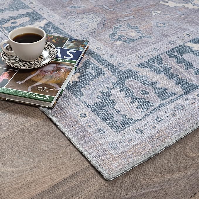 Fame Rugs Gray Modern Oushak Rug 2'6"x10, Vintage Turkish Colorful Oriental Antique Inspired Foldable Long Washable Runner Rugs, Luxury Living Room Bedroom (389GBB, 2'6" x 10')