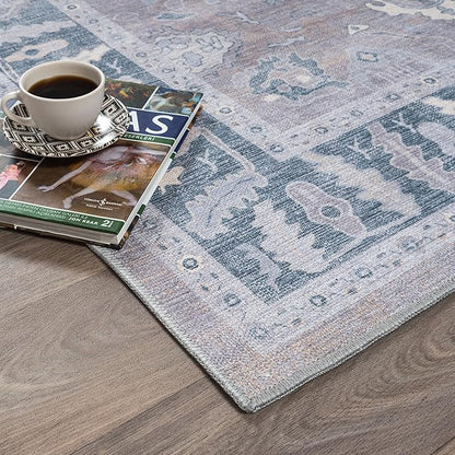 Fame Rugs Gray Modern Oushak Rug 2'6"x10, Vintage Turkish Colorful Oriental Antique Inspired Foldable Long Washable Runner Rugs, Luxury Living Room Bedroom (389GBB, 2'6" x 10')