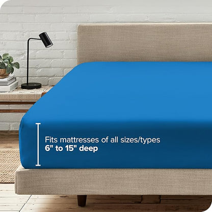 Bare Home Fitted Bottom Sheet Queen - Premium 1800 Microfiber - Ultra-Soft Wrinkle Free - Deep Pocket - Fitted Sheet (Queen, Medium Blue)