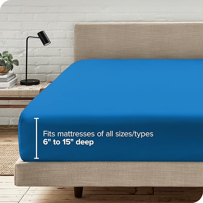 Bare Home Fitted Bottom Sheet Twin XL Size - Premium 1800 Microfiber - Ultra-Soft Hotel Luxury - Deep Pocket - Durable and Long Lasting (Twin XL, Medium Blue)
