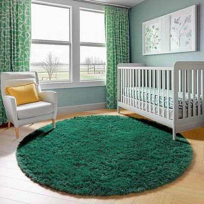 ONASAR Dark Green Round Area Rugs 6ft, Ultra Soft Bedroom Circle Rug for Kids Girls Teen Room, Furry Plush Shaggy Carpet Floor Mat for Baby Nursery Living Room Playroom Dorm Home Decor