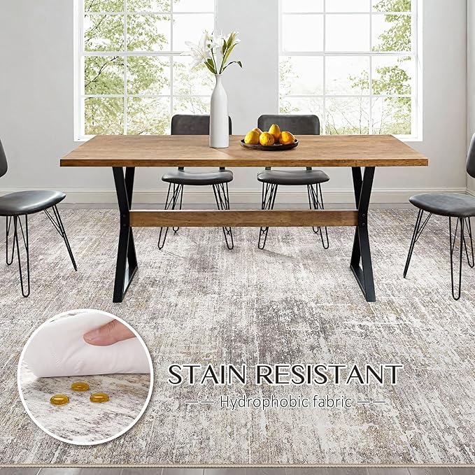Abstract Living Room Rug 9x12 - Modern Washable Soft Thin Area Rug for Living Room Bedroom Under Dining Table - Neutral Indoor Floor Rug Carpets for Home Office Playroom Nursery - Brown Gold