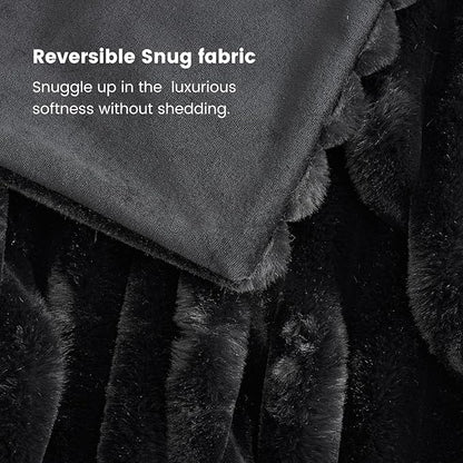 Cozy Bliss Faux Fur Throw Blanket for Couch, Cozy Warm Plush Striped Blanket for Sofa Bedroom Living Room,60 * 80 Inches Black