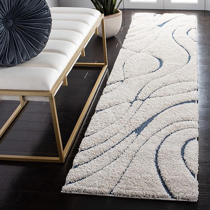 SAFAVIEH Florida Shag Collection Runner Rug - 2'3" x 9', Cream & Blue, Non-Shedding & Easy Care, 1.2-inch Thick Ideal for High Traffic Areas in Living Room, Bedroom (SG471-1165)