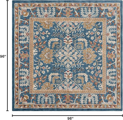 SAFAVIEH Antiquity Collection Area Rug - 8' Square, Dark Blue & Multi, Handmade Traditional Oriental Wool, Ideal for High Traffic Areas in Living Room, Bedroom (AT64B)