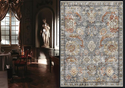 RUGSURE Washable Area Rugs - Perfect for Living Room, Bedroom, Kids Room, Nursery - Stain & Water Resistant Non-Slip, Pet & Child Friendly, Vintage Tribal Area Rugs (Turmeric and Grey, 5' x 7')