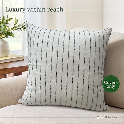 SanVia Gray Rest Premium Cotton Throw Pillow Covers, 20 x 20 Inches, Luxury Handwoven Couch Pillow Covers with Hidden Zipper, Elegant Home Décor, Insert Not Included