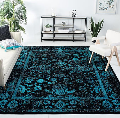 SAFAVIEH Area Rug 8x10 - Adirondack Collection - Large - Black & Teal, Distressed Vintage Floral Design, Non-Shedding & Easy to Clean, Ideal for Living Room, Bedroom, Dining Space (ADR109K)