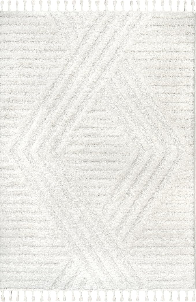 nuLOOM Risette Ivory, 6' Square, Geometric, Soft and Textured, High Traffic, Stain Resistant, Easy Clean, Durable Area Rug for Bedroom, Living Room, Dining Space, Den, Foyer, Entryway