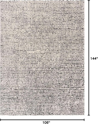 Hauteloom Keita Living Room, Bedroom Area Rug - Modern Boho - Farmhouse Mosaic Carpet - High Pile - Cream, Black - 8'10" x 12'