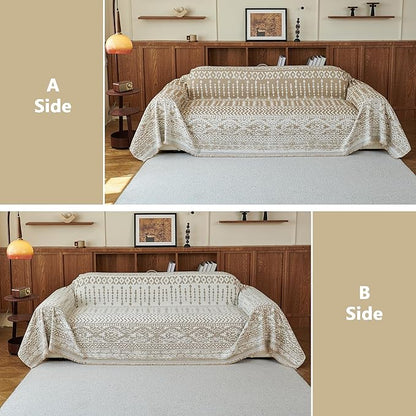 MEETSKY Boho Couch Cover Sofa Slipcover for Sectional Sofa Covers Protector Universal Use Chenille Blend Thick Fabric Washable, Modern Design Sofa Throw Cover for Living Room, 71" x 118", Khaki