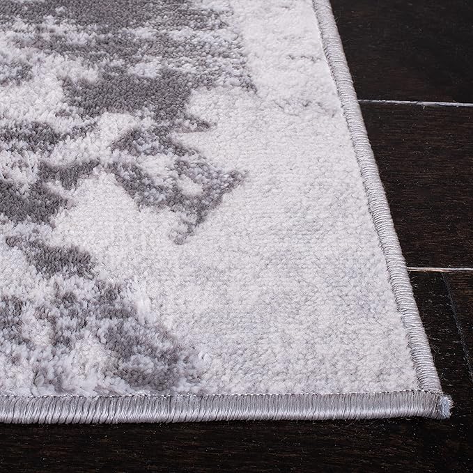 SAFAVIEH Amelia Collection 6'7" Round Grey/Red ALA293L Modern Abstract Non-Shedding Entryway Foyer Living Room Bedroom Kitchen Area Rug