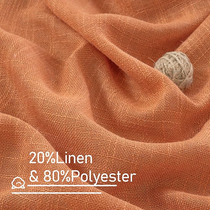 LAMIT 102 Inches Long Linen Curtains for Living Room, Back Tab and Rod Pocket Semi Sheer Curtains Light Filtering Farmhouse Drapes for Bedroom/Dining Room, Burnt Orange, Set of 2, 52 x 102 Inch