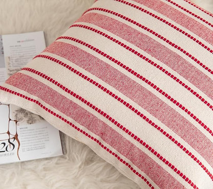 Christmas Pillow Covers, Boho Textured Red Pillow Case, Pillow Covers 18 x 18 Inch Set of 2 Christmas Decorative, Chair Sofa Bedroom Living Room Home Holiday Decor Cushion Case