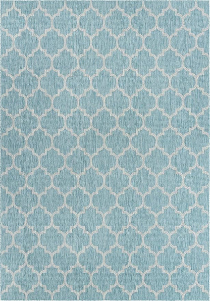 Unique Loom Outdoor Trellis Collection Area Rug (10' x 14' 1" Rectangle, Aquamarine/ Gray)
