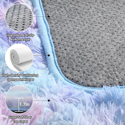 ONASAR Rainbow Rugs for Girls Bedroom, 5x8 Washable Fluffy Bedside Throw Area Rug, Soft Plush Shaggy Indoor Floor Carpet for Living Room Nursery Kids Boys Teen Dorm Home Office Decor Aesthetic
