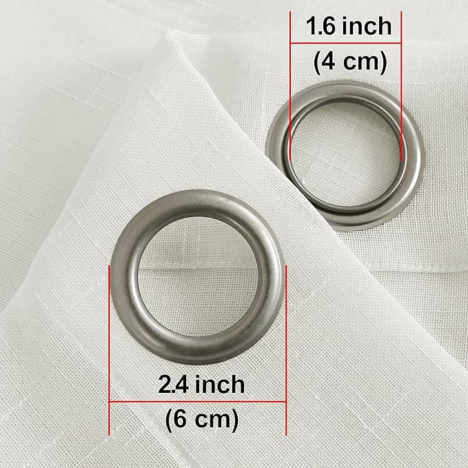 Sheer Curtains Faux Linen Semi Voile Light Filtering Drapes Pair for Bedroom Living Room, Set of 2 Grommet Top Window Curtain Panels (Each 54 x 63 Inch, Off White)