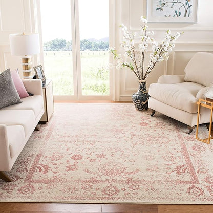 SAFAVIEH Adirondack Collection Area Rug - 6' Square, Ivory & Rose, Distressed Vintage Floral Design, Non-Shedding & Easy to Clean, Ideal for Living Room, Bedroom, Dining Space (ADR109H)