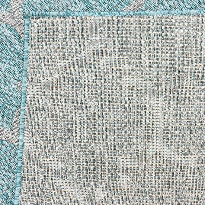 Unique Loom Outdoor Trellis Collection Area Rug (7' 10" Square, Aquamarine/ Gray)