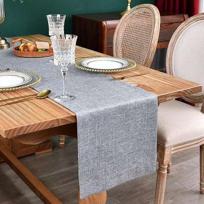 NEWISHER Farmhouse Rustic Table Runner Solid Grey Rectangular Table Runners Faux Linen Table Runner for Everyday Use Kitchen Dining Party Table 13x90 Inch