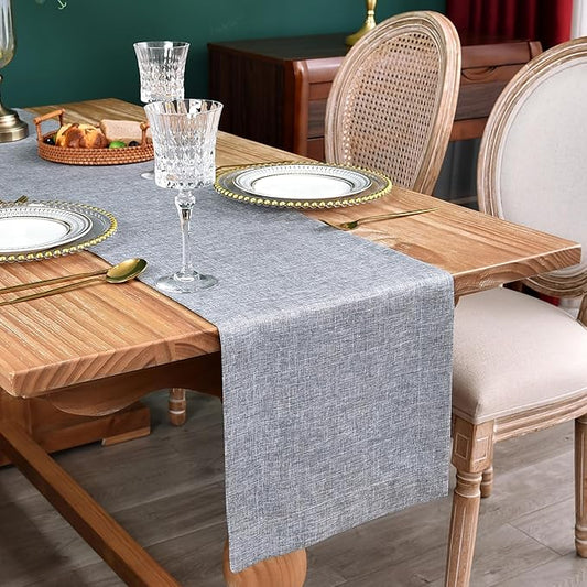 NEWISHER Farmhouse Rustic Table Runner Solid Grey Rectangular Table Runners Faux Linen Table Runner for Everyday Use Kitchen Dining Party Table 13x60 Inch